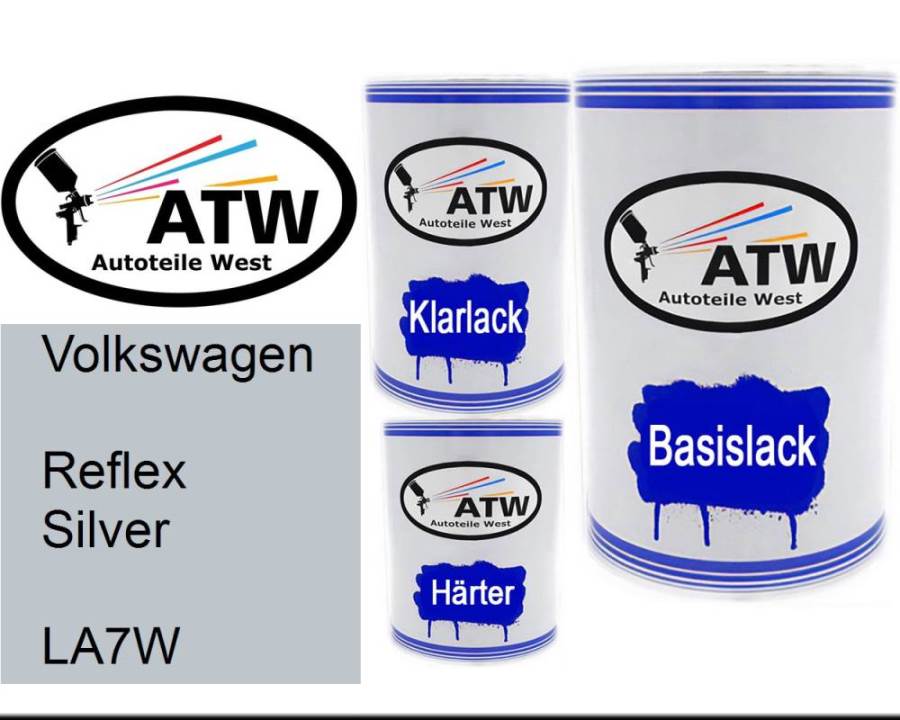 Volkswagen, Reflex Silver, LA7W: 500ml Lackdose + 500ml Klarlack + 250ml Härter - Set, von ATW Autoteile West.